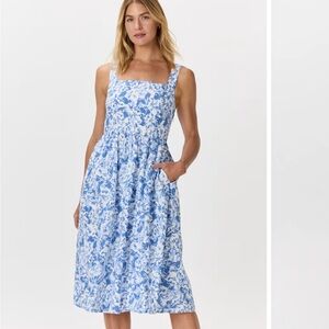 Quince 100% European Linen Fit & Flare Midi Dress in Floral Waterfall